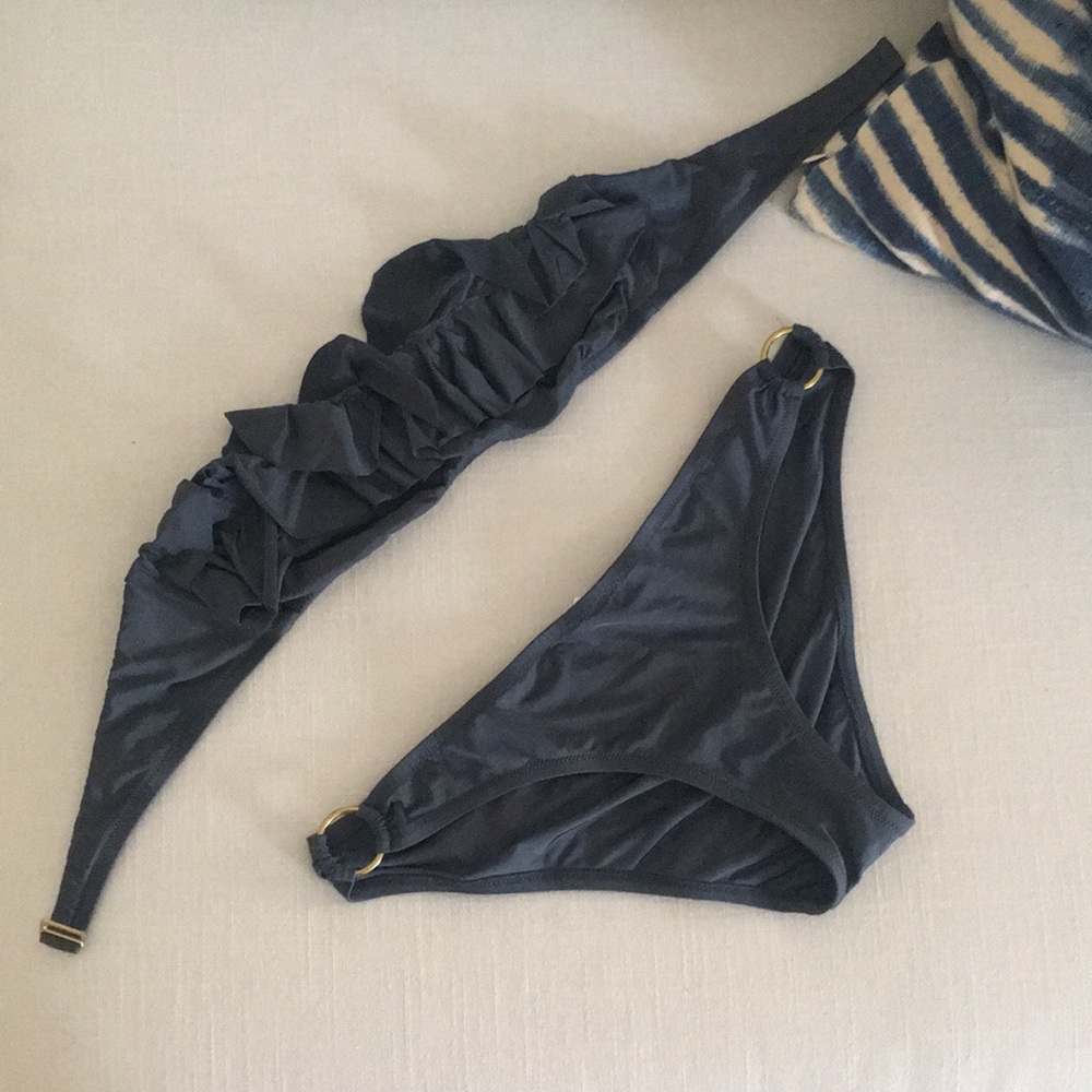J. Crew Slate Bandeau Bikini Ruffle S Top M bottom